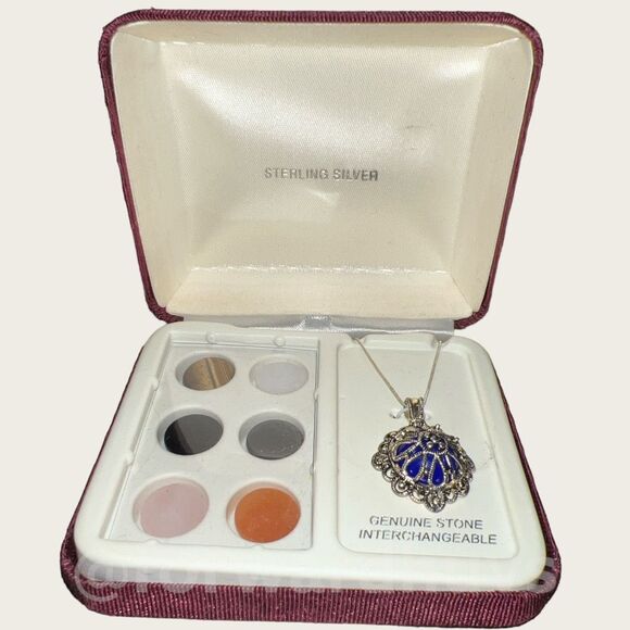 925 18” Silver Necklace with Interchangeable Semi-Precious Stones - Picture 1 of 8